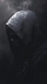 Hooded skeletal figure rendered in dark atmospheric lighting
