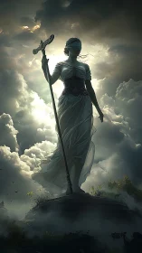 Stormlit blind justice ascends above the gathering clouds.