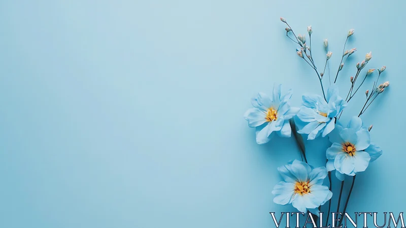 Compositional Study: Blue-White Floral Arrangement with Structural Botanical Elements