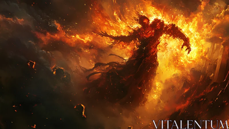 Infernal titan strides through molten storm of living fire.