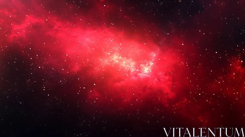 Digital nebula field with luminous red gaseous core focus.