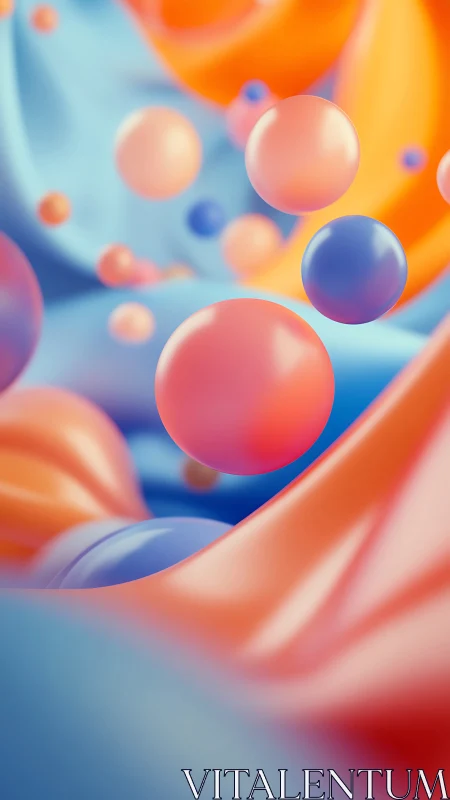 Volumetric pastel spheres hover above glossy fluid gradients