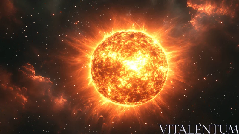 Stellar plasma sphere with eruptive coronal flux detail.