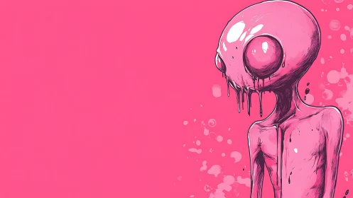 Viscous neon extraterrestrial figure on saturated pink field.