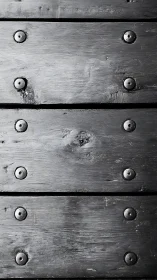 Photorealistic black timber planks with riveted fasteners.