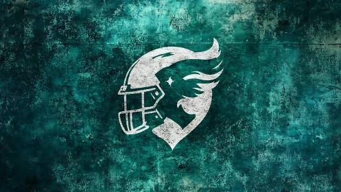 Distressed teal grunge wall with stylized white football helmet emblem