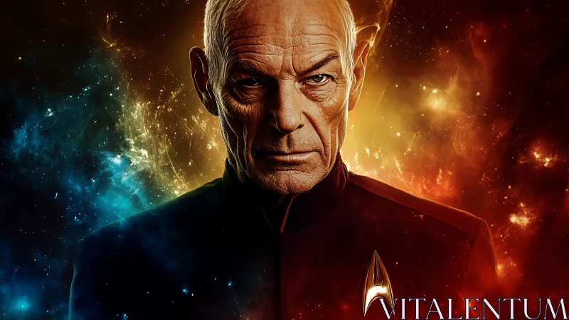 Starlit veteran stands between dueling nebula fires and frost