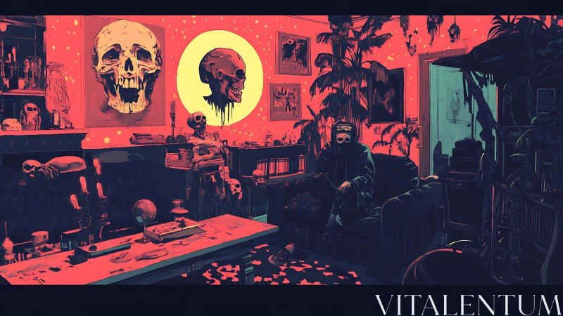 Crimson skull salon where quiet midnight daydreams linger.