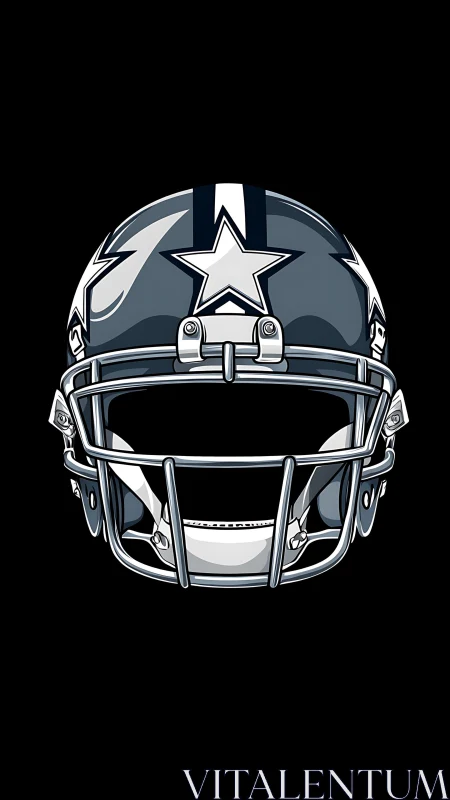 Bold star-marked football helmet framed in midnight black.