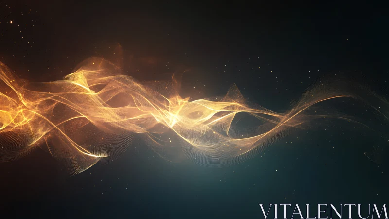 Golden energy wave flowing through dark space