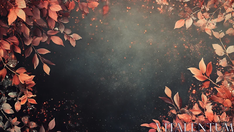 Autumn leaves frame a dark dreamy background with glowing embers