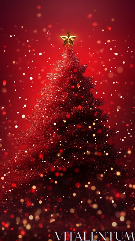 Sparkling Red Christmas Tree Under a Golden Star Glow.