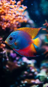 Tropical reef fish with patterned fins in marine habitat.