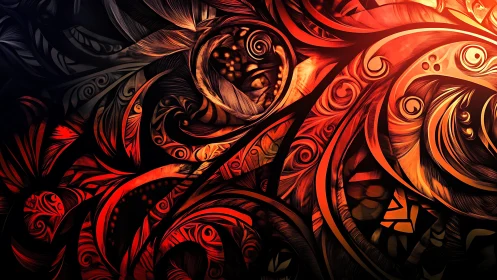Glowing swirling patterns in warm fiery abstract art design.