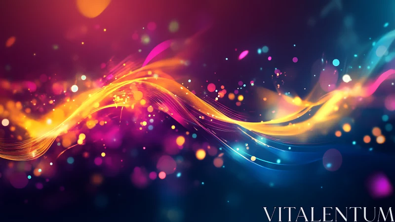 Dancing ribbons of neon light swirl through a dreamy night sky