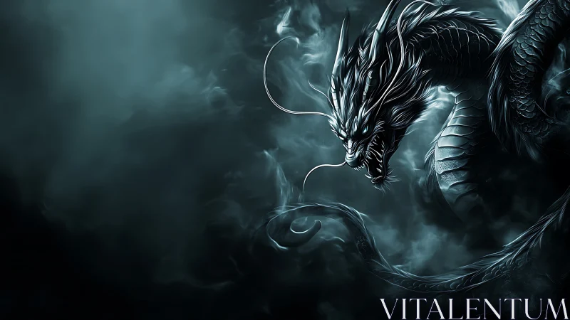 Midnight storm dragon carves burning scars through fog