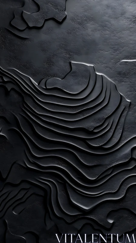 Layered black relief surface forms controlled abstract contours