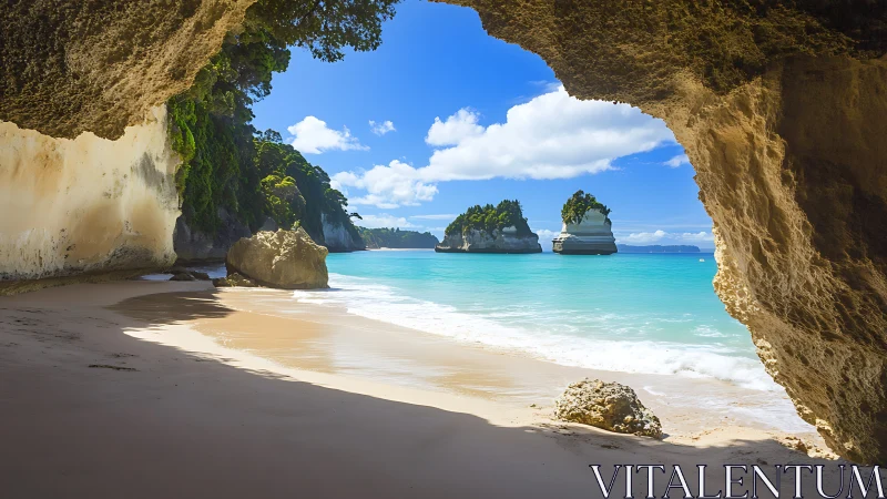 Limestone Cave Opening Ocean Beach Paradise.