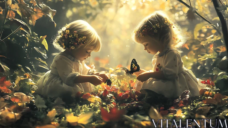 Children in Enchanted Garden with Butterflies.