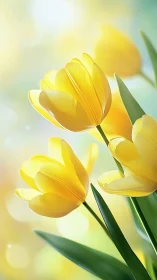Yellow Tulips Backlit by Soft Spring Sunlight.