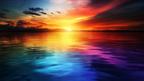 Spectral gradient sunset over oceanic horizon, high saturation.