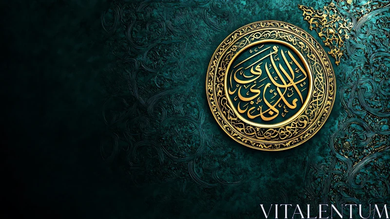 Emerald silence lets the golden Arabic medallion sing bright