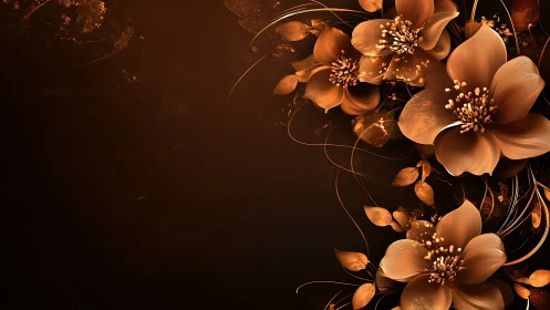 Golden Floral Composition Against Dark Background.