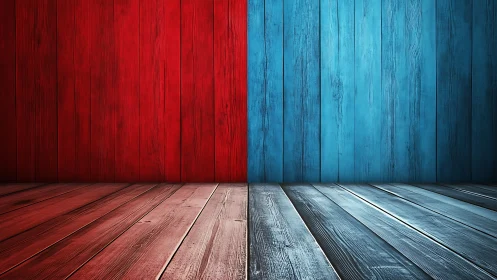 Bold red and blue wooden room invites contrast and creativity