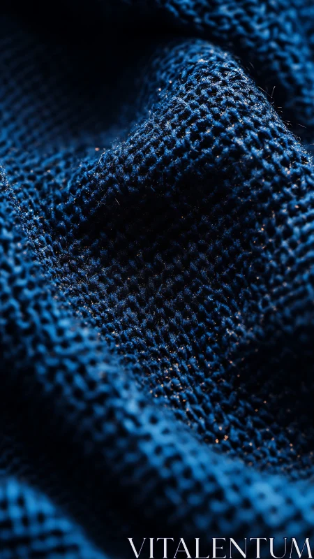 Deep Blue Textile Close-Up With Intricate Weave Pattern.