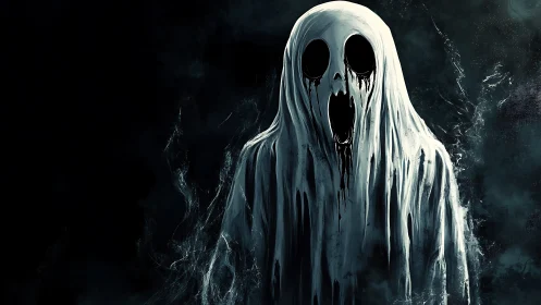 Digital painting of spectral wraith with dripping void face.