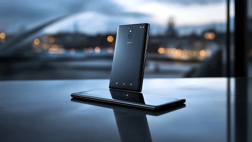Premium Smartphone Display Against Urban Skyline Setting