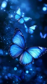 Midnight sapphire butterflies drift through starlit shimmer.