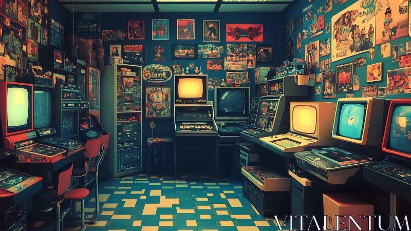 Retro arcade command center in neon-lit gaming den.