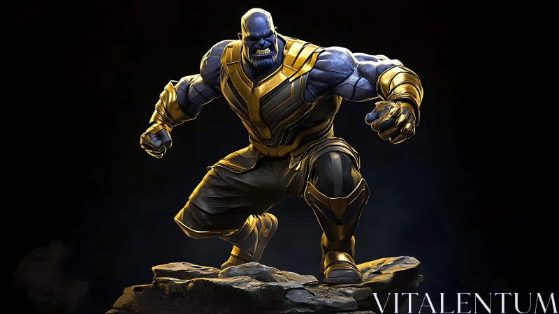 Armored titan crouches in dynamic battle-ready stance.