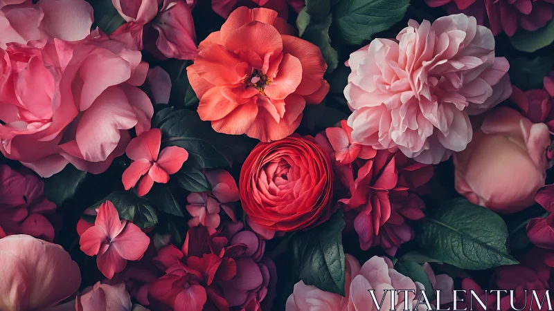 Layered Blooms in Coral and Mauve Tonality.