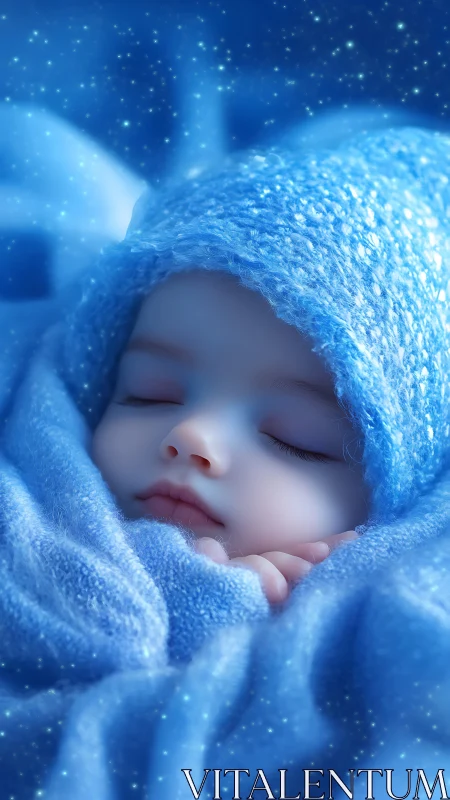 Peaceful Dreaming Baby Wrapped in Gentle Blue Comfort.