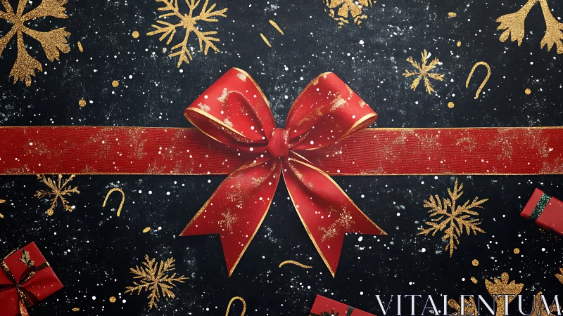 Scarlet holiday ribbon crowns a star-sparked winter night.