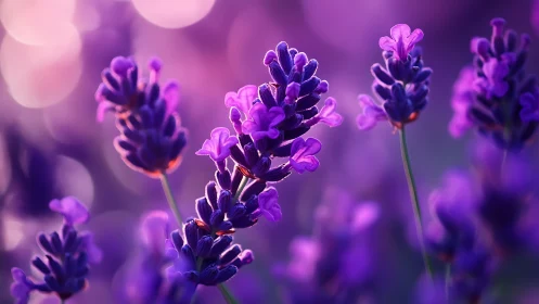 Purple Lavender Field with Bokeh Depth of Field.