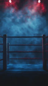 Boxing Ring Under Stormy Red and Blue Lights.