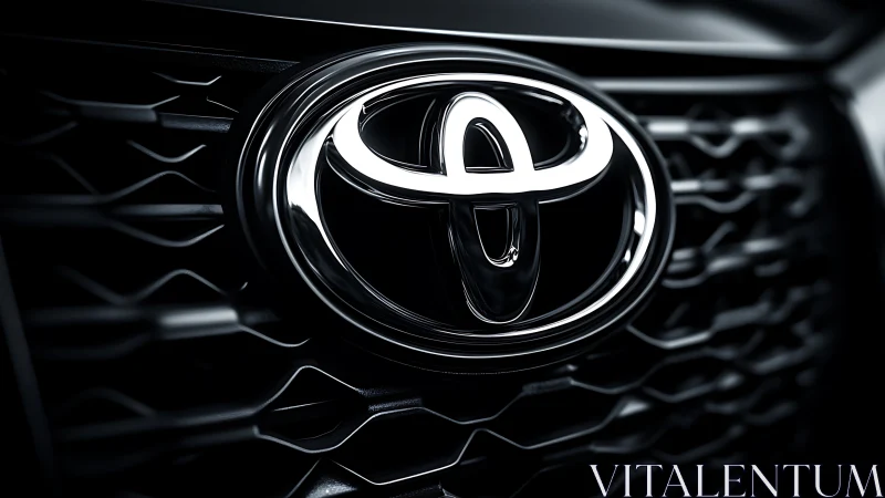 Shining Toyota emblem glowing on a sleek black grille.