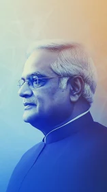 Side profile portrait of older man in blue gradient lighting