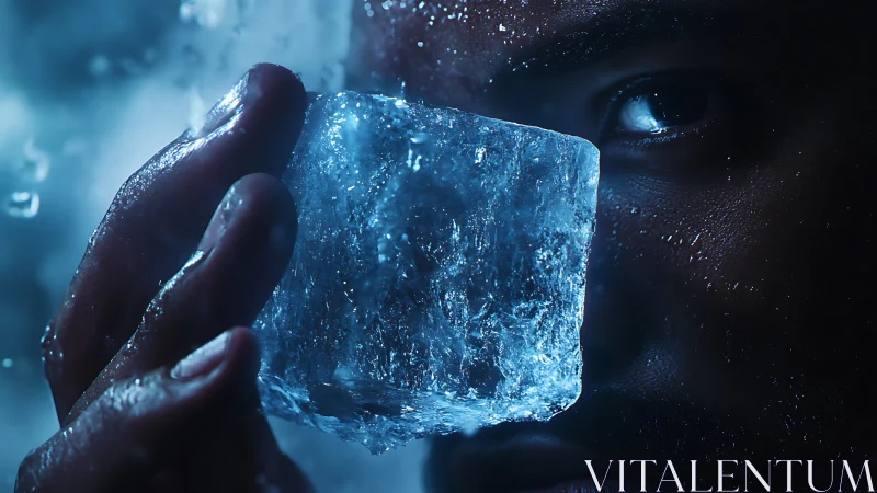 Gaze Through Ice: Frostbitten Portrait in Electric Blue.