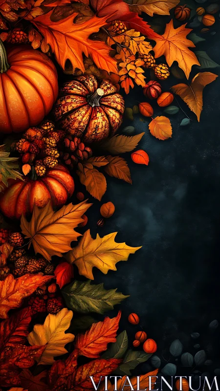 Digital painting of autumn pumpkins with asymmetric border layout.