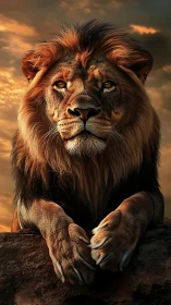 Majestic male lion rendered in high-detail digital realism