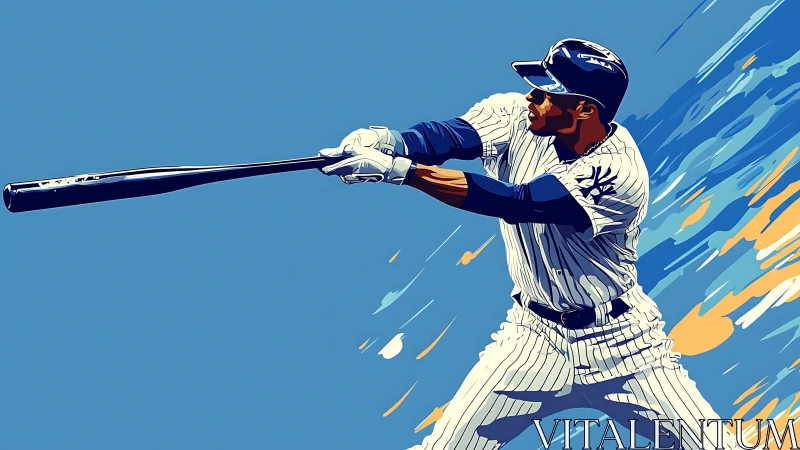 Baseball batter swings powerful bat in stylized blue artwork