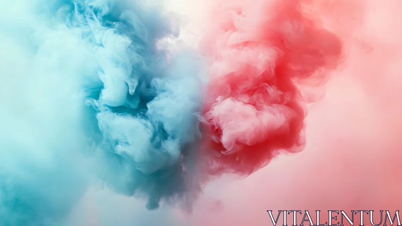 Colorful clouds of blue and pink smoke gently drift together