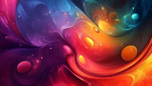 Chromatic fluid nebula forms swirling multi-hued energy field