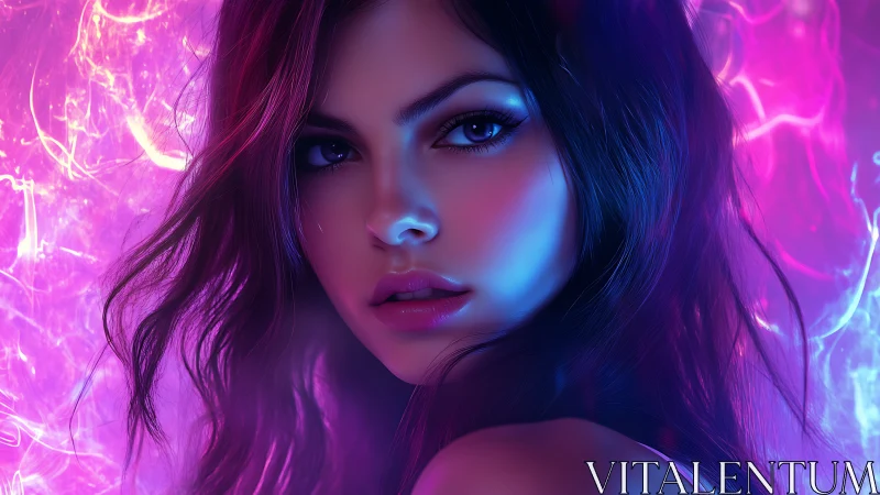 Neon-spectral female portrait under bicolor rim lighting analysis.