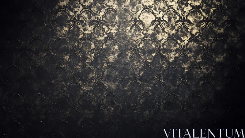 Embossed metallic wall texture with distressed circular floral pattern