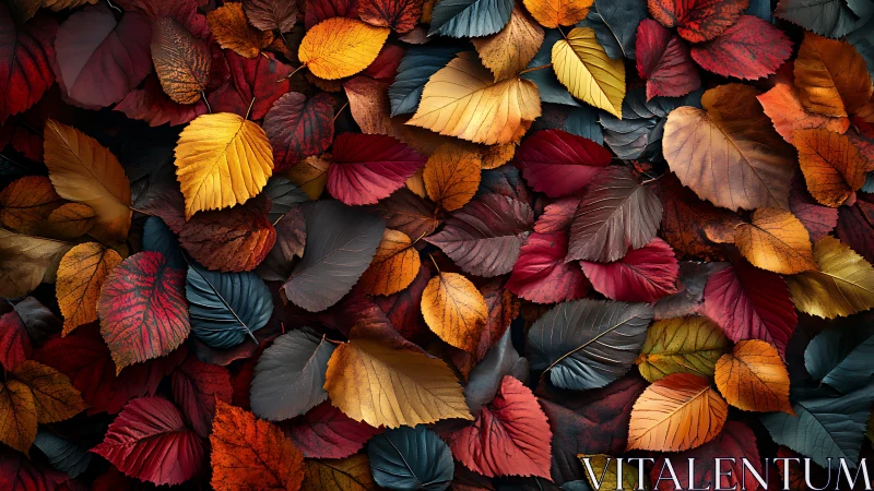 Autumn tree leaves fill the frame in dense overlapping layers